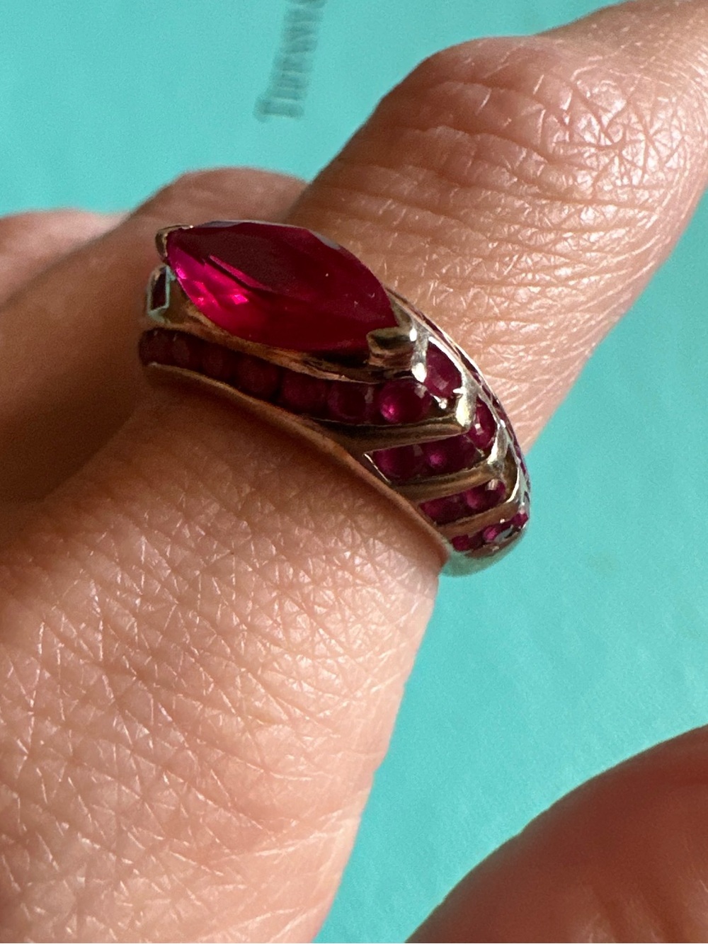 Vintage Unique Shape Sterling Ring With Glass Insets